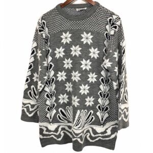 Vintage Nordic knit winter scene sweater XL